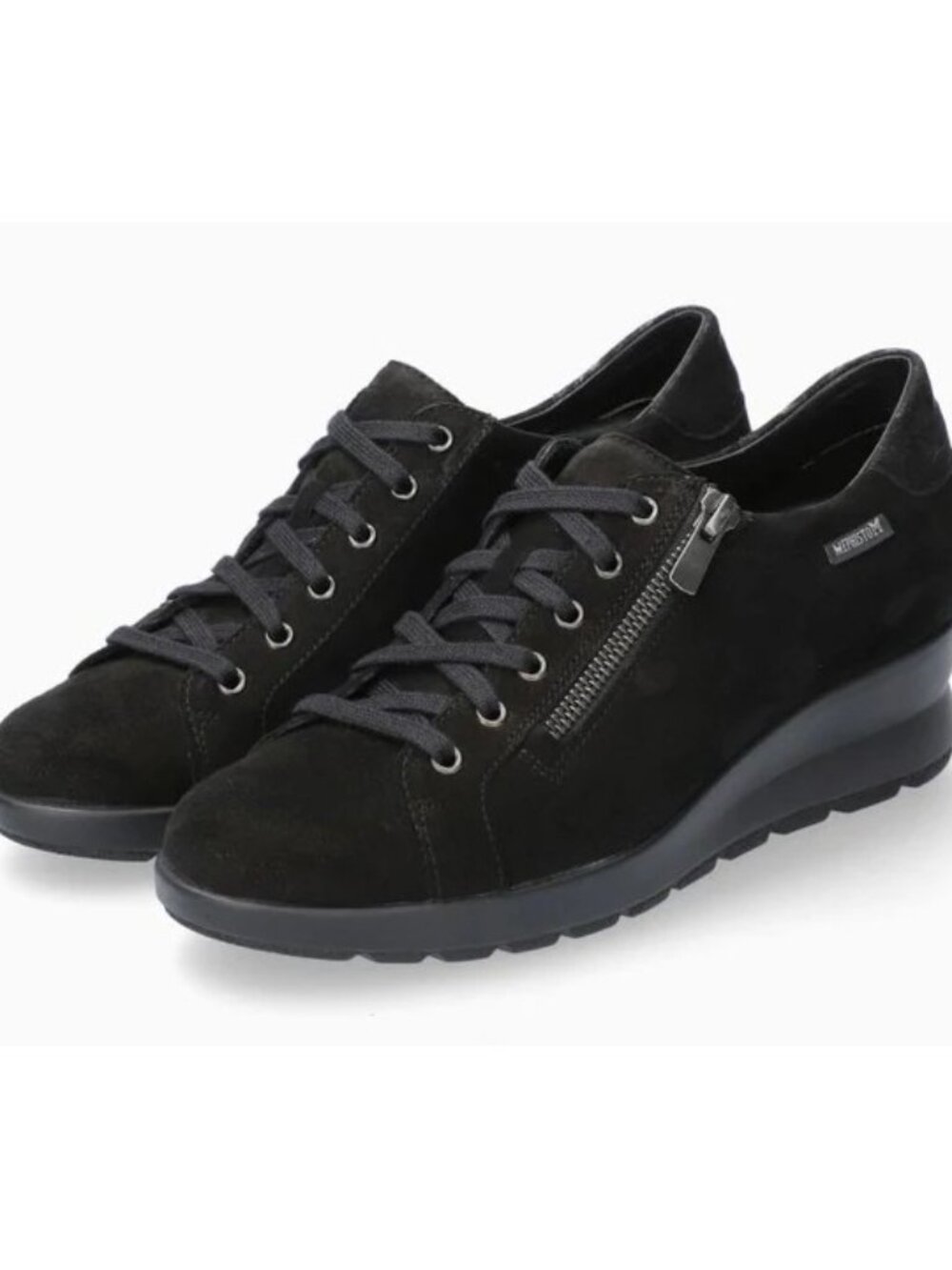 MEPHISTO PRIMA Womens Sneaker SHOCK-ABSORBER Shoes Sz 7.5 Black Nubuck Side Zip